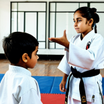 **

"A Taekwondo coach, fully clothed in a dobok, instructing a group of children (aged 8-12) in a Taekwondo class at a local gym in Pakistan, appropriate attire, safe for work, family-friendly, emphasizing discipline and fitness, natural pose, correct proportions, professional photography, high quality. The gym should look modest and functional."

**