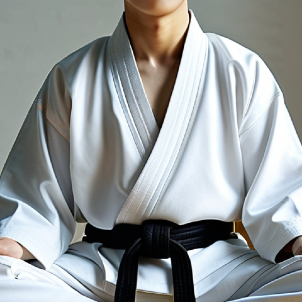 태권도 심리 훈련 가이드 - A Taekwondo athlete in a fully clothed dobok, meditating peacefully in a serene dojang. Soft, natura...