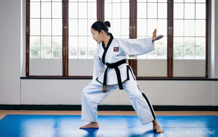 태권도 동작별 소모 칼로리 - **Prompt:** A dynamic full-body shot of a male Taekwondo practitioner, in his late teens or early tw...