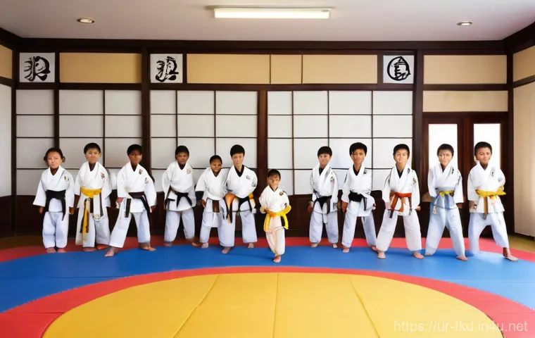 태권도 단증 발급 절차 - **Prompt:** A diverse group of young children, approximately 6-10 years old, enthusiastically partic...