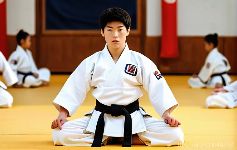 태권도 단증 발급 절차 - **Prompt:** A dynamic scene inside a modern Taekwondo dojang during an intermediate training session...
