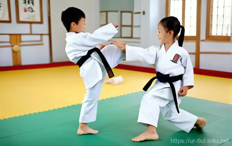 태권도 지도자 강습 내용 - **Prompt:** A dynamic and inclusive Taekwondo dojang bustling with diverse children, both boys and g...