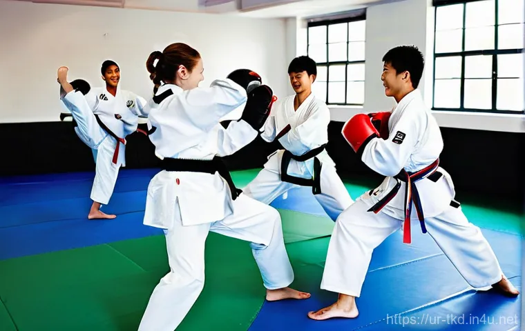 태권도 훈련 일정을 지키는 비법 - **Prompt:** A vibrant, dynamic image capturing the joy and challenge of Taekwondo training. The scen...