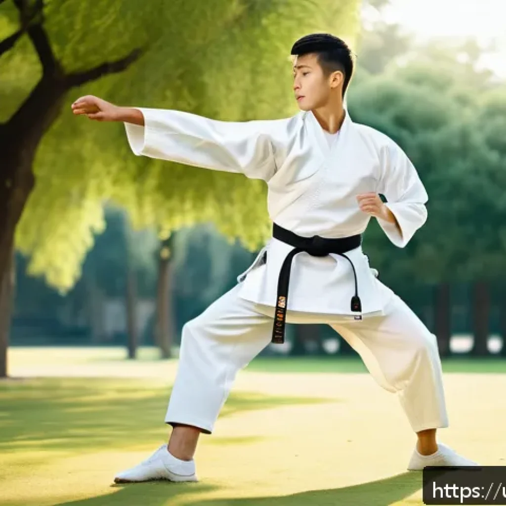 태권도 트레이닝 효과 극대화 - A focused young male Taekwondo practitioner performing a high kick in a traditional white dobok with...
