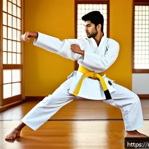 Home 33 태권도 기초 학습 방법 - A dynamic scene of a young Pakistani Taekwondo practitioner in a clean, spacious dojo wearing a trad...