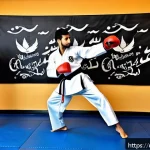 Home 23 태권도 복싱 훈련과의 조합 - A dynamic training scene set in a modern gym in Pakistan, featuring a fit young South Asian man prac...