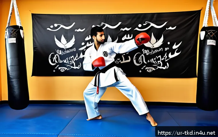 태권도 복싱 훈련과의 조합 - A dynamic training scene set in a modern gym in Pakistan, featuring a fit young South Asian man prac...